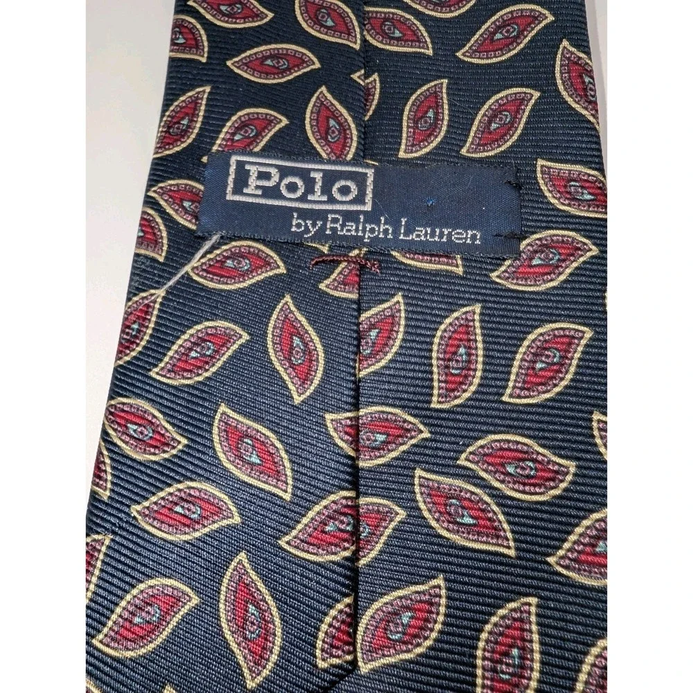 Polo Ralph Lauren Mens Handmade All Silk Tie Navy Red Geometric Shape USA